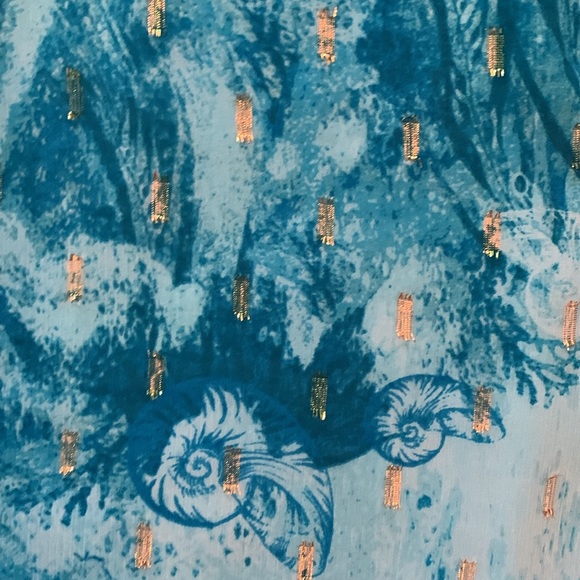 White House Black Market teal on/off the shoulder clip dot lined blouse size XS - Picture 7 of 9